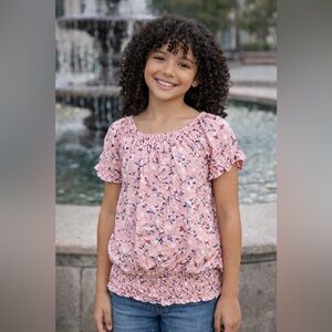 Girls Pink Floral Smocked Top